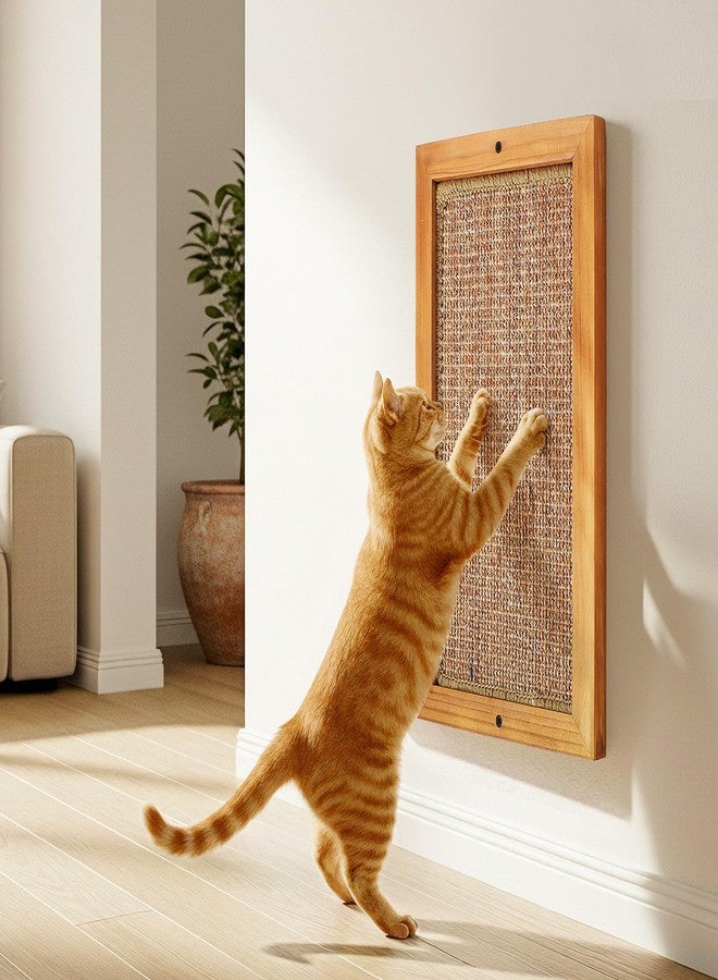 WHEARTED Cat Scratching Post, Wooden Sisal Cats Wall Scratcher, Floor or Wall Mounted Vertical Cat Scratch Pad for Indoor Cats Adults or Kittens, Scratching Board Cat Wall Furniture Protector - Image 1